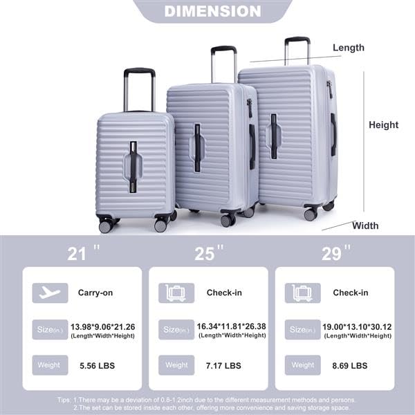 3 Piece Luggage Set, Lightweight PC+ABS Suitcase with Spinner Wheels and TSA Lock U64882