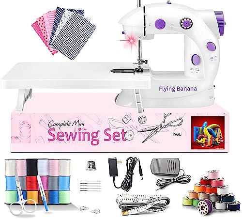 Mini Sewing Machine, Adjustable 2-Speed 2-Thread Sewing Machine, Portable Electric Sewing Machine with Foot Pedal, for Denim Leather etc DIY (White) (White)