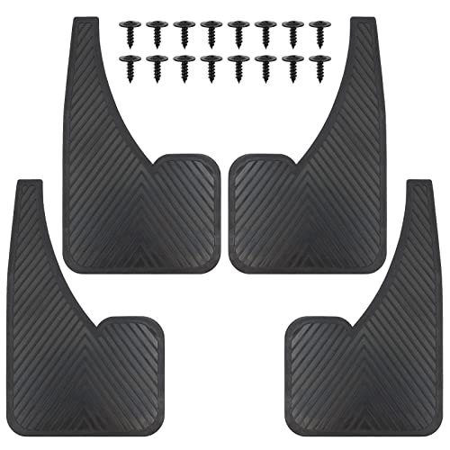 Universal Car Mud Flaps Mudflaps Rubber Mudguards Black Splash Guards Fender (4 Pack) with 16 Pieces Fastener Rivet Clips for Rally Car Sedan Hatchback SUV Van Racing WRC