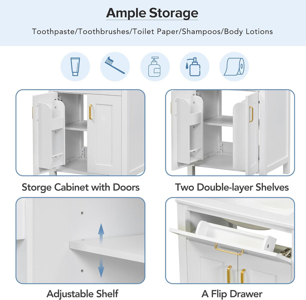 24" Bathroom Vanity with Sink, Single Basin, 2 Soft-Close Doors and Drawer, White G688089