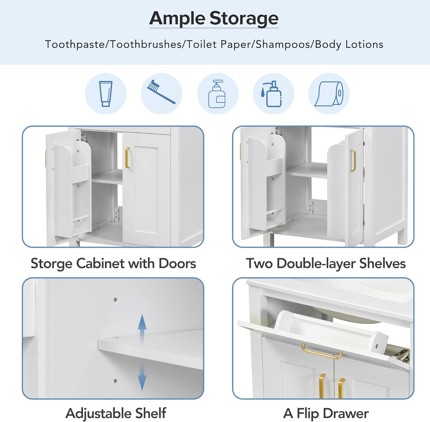 24" Bathroom Vanity with Sink, Single Basin, 2 Soft-Close Doors and Drawer, White G688089