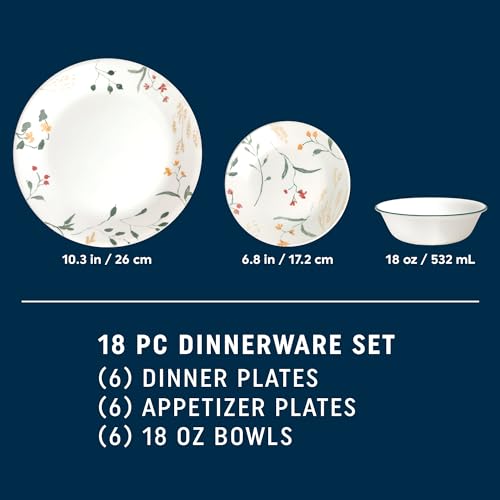 18-Piece Dinnerware Set, Service for 6, Triple Layer Chip Resistant Glass Plates & Bowls W79643