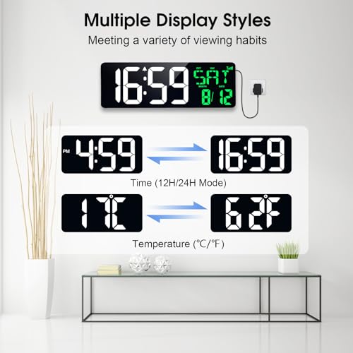 17 Inch Digital Wall Clock with Bluetooth Time Sync and Auto-Dimming X6086