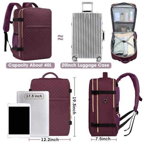 Waterproof Carry On Travel Backpack for Women, Fits 17 Inch Laptop V834