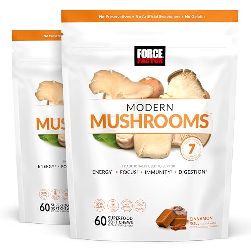 Force Factor Modern Mushrooms Capsules, Mushroom Supplement with Lions Mane, Turkey Tail, & Cordyceps to Support Energy, Focus, Immunity, & Digestion, 90 Vegetable Capsules
