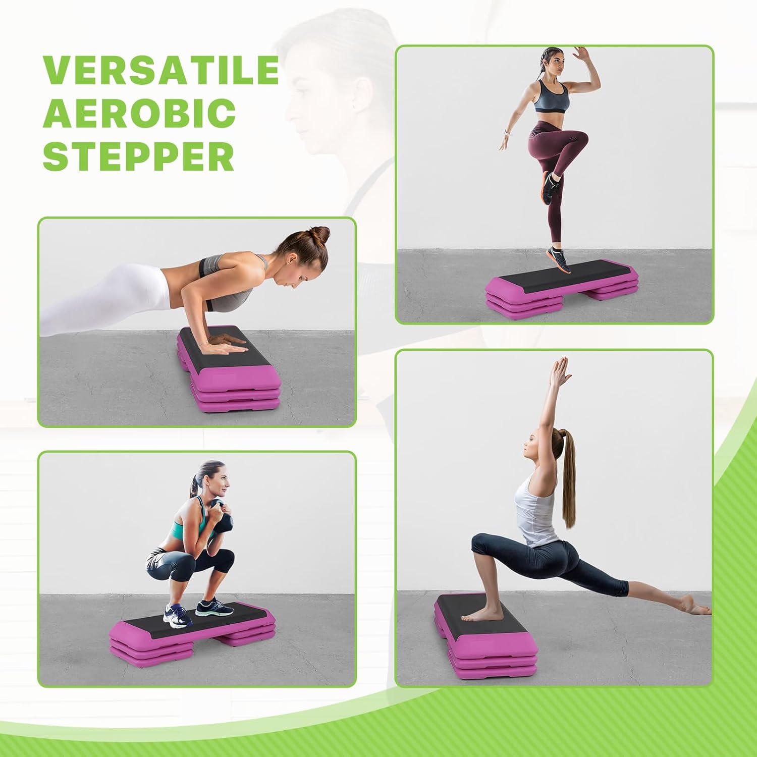 43-Inch Exercise Stepper Platform with Adjustable Risers for Cardio and Strength Training Q360831