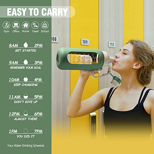 64oz Glass Water Bottle with Straw and Time Marker H278