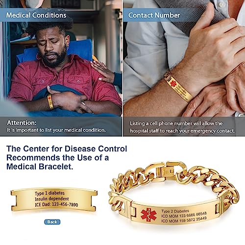 Engraved Medical Alert ID Bracelet for Men S6990