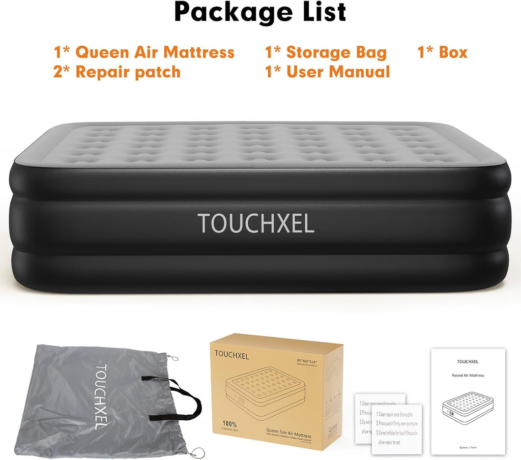 Queen Air Mattress with Built-in Double Pump, 18" Tall Inflatable Bed C37503