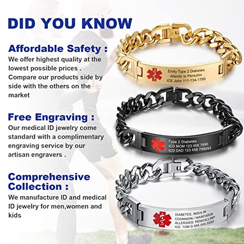 Medical Alert Bracelet for Men Women, Stainless Steel ID Bracelet J199