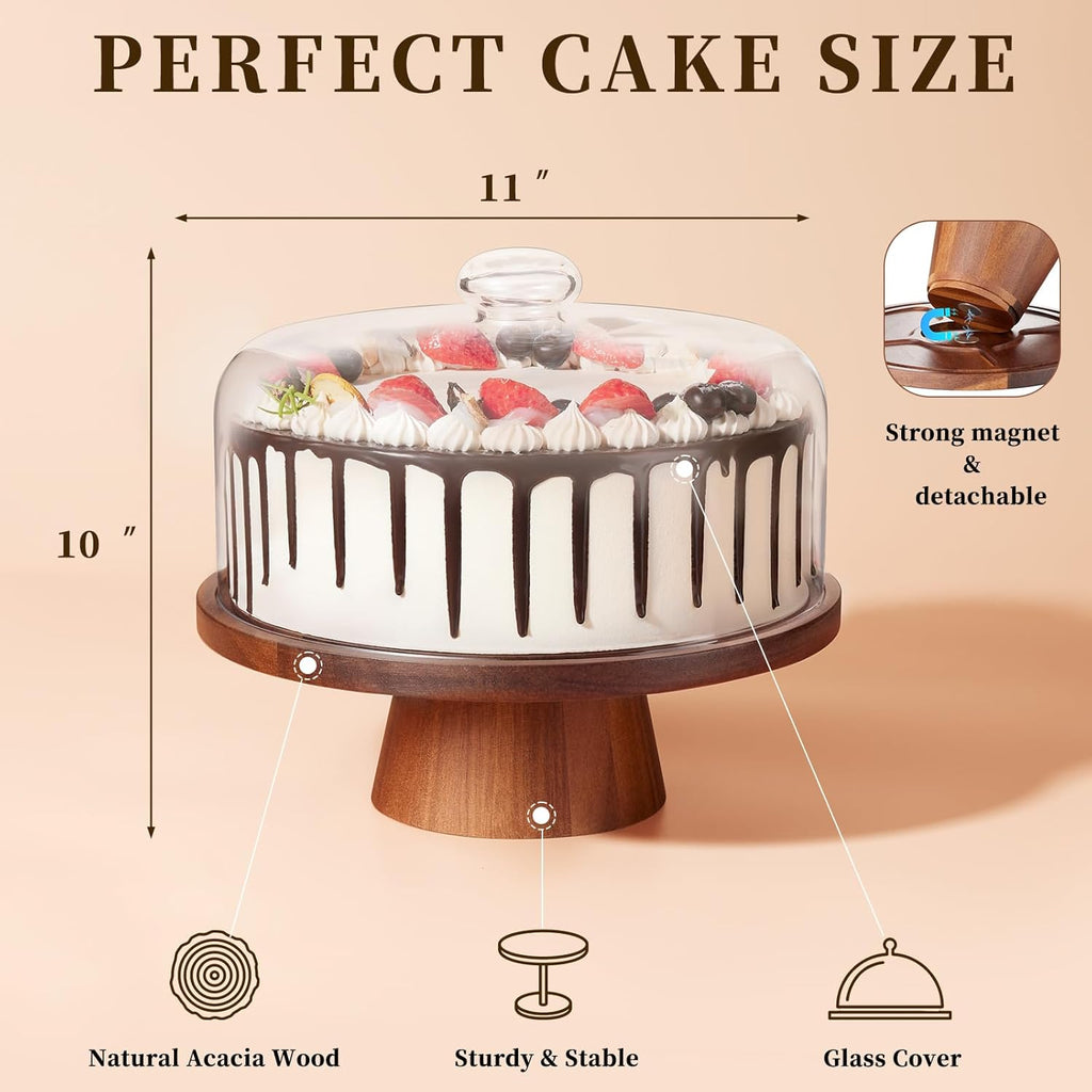 Glass Cake Stand with Dome, 2-in-1 Magnetic Lid, 11IN Y165158