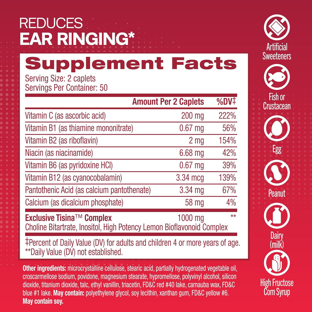 Tinnitus Relief Ear Health Vitamins with Bioflavonoids & Vitamin C, 150 Caplets Q459894