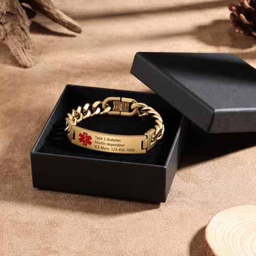Engraved Medical Alert ID Bracelet for Men S6990
