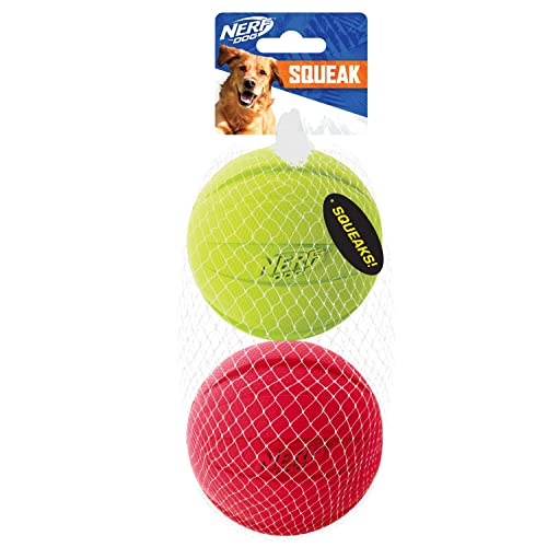 Nerf Dog Rubber Ball Dog Toy with Interactive Squeaker, Lightweight, Durable and Water Resistant, 4 Inch Diameter for Medium/Large Breeds, Single Unit, Red