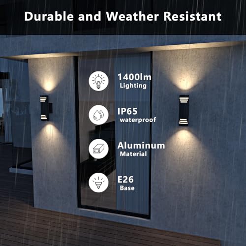 Outdoor Wall Lights 2 Pack, Dusk to Dawn, Black, Up and Down for Garage B18791
