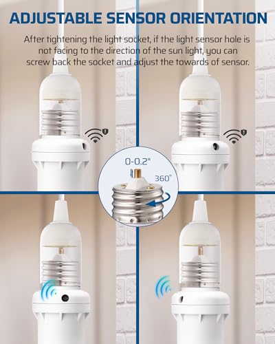 Light Sensor Socket, Dusk to Dawn Adapter, E26/E27, 2 Pack X825197