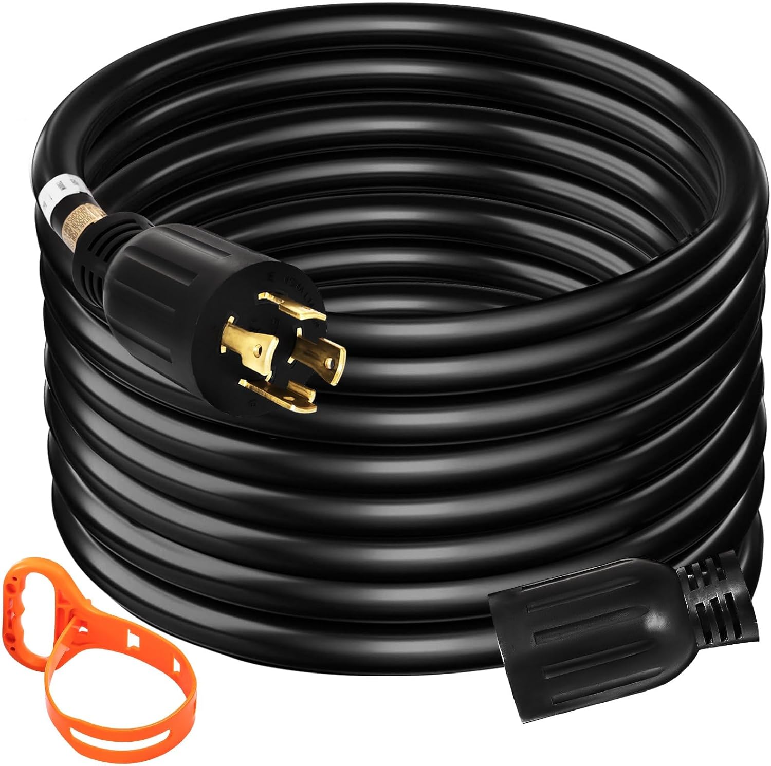 Generator Extension Cord 50Ft 30 Amp 4 Wire 10 Gauge 125V 250V Twist Lock Connectors - Ideal for Powering Generators