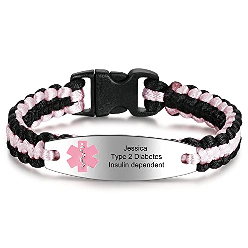 Medical Alert Bracelet for Women | Stainless Steel Medical Emergency ID Bracelet | Paracord Braided Medical Alert Bracelet | Free Engraving