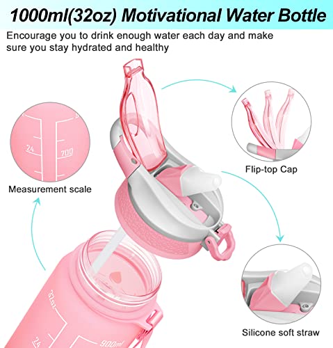 32oz Leakproof Sports Water Bottle with Straw & Time Marker U57220