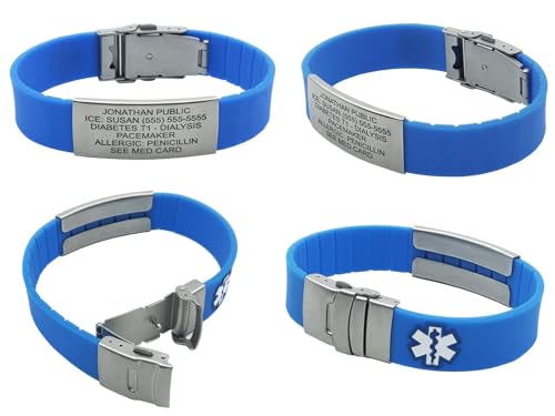 Sport Medical Alert Bracelet for Men and Women, Custom Engraving, Emergency Medical Card For Your Emergency Medical Information, Complimentary Access PHR (Personal Health Record) - Black (Black)