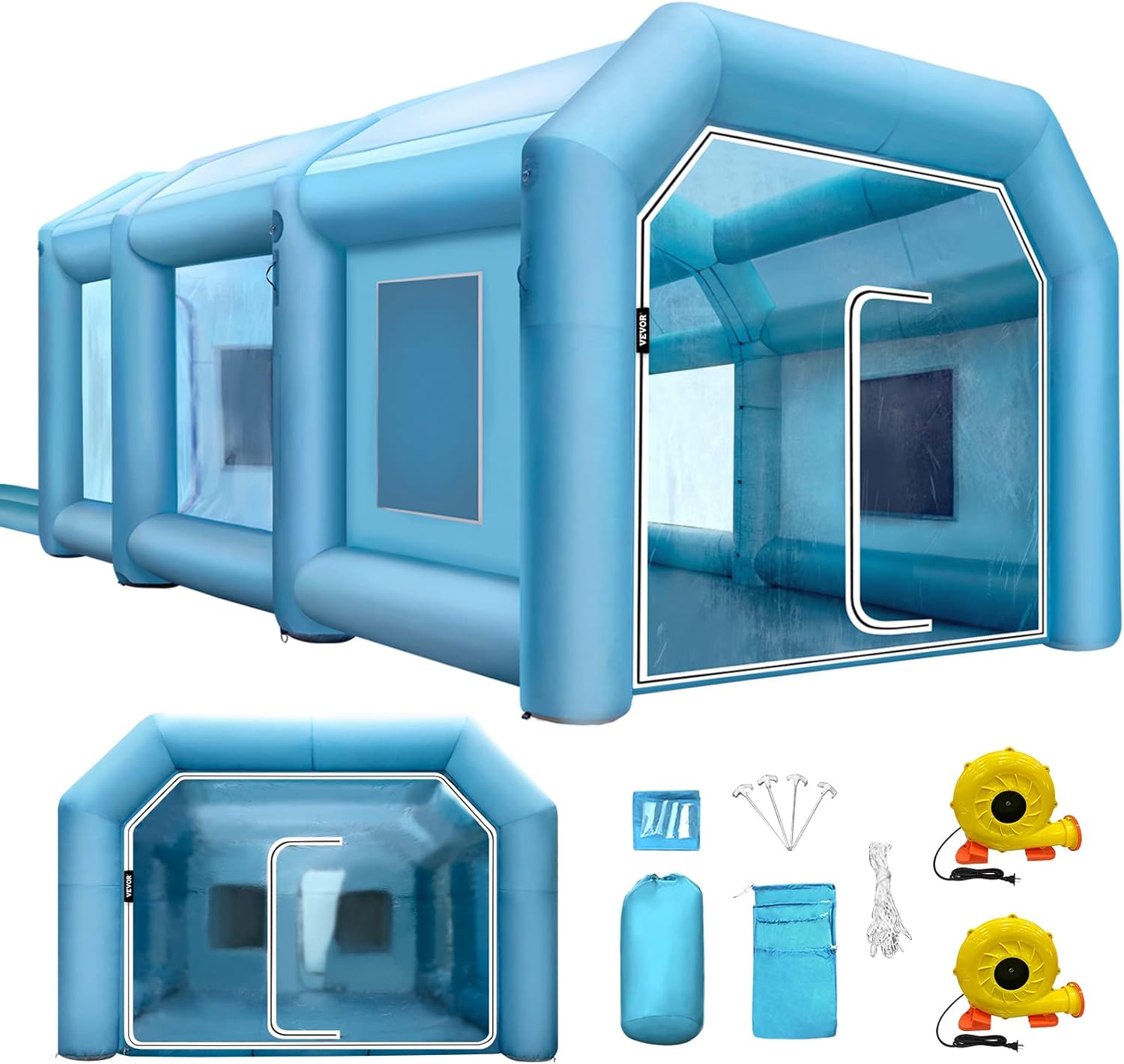 VEVOR Inflatable Paint Booth, 19.69x13.12x8.53 ft Spray Paint Booth, Powerful 750W+350W Blowers Inflatable Spray Booth with Air Filter System, Car Paint Booth for Car Parking Tent Workstation