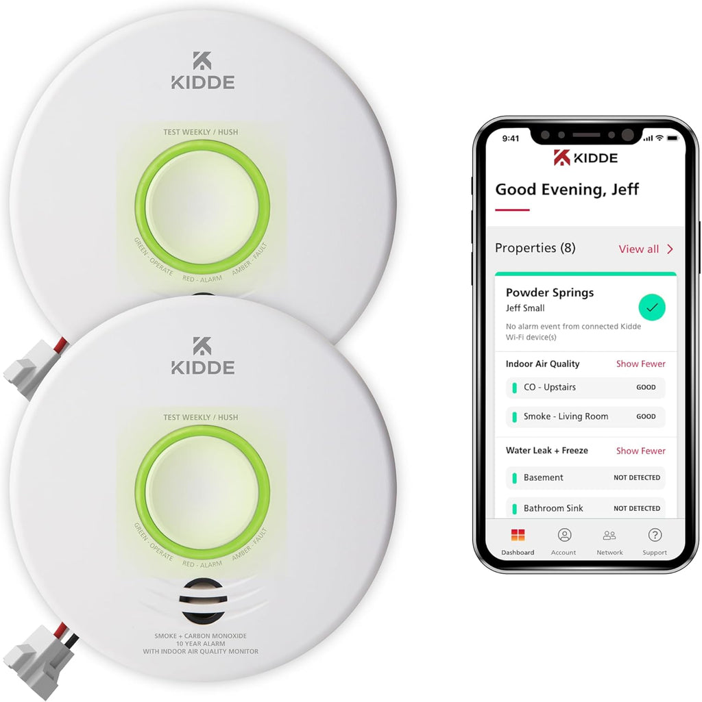 Kidde Smart Smoke & Carbon Monoxide Detector & Indoor Air Quality Monitor, WiFi, Alexa Compatible Device, Hardwired w/Battery Backup, Voice & App Alerts