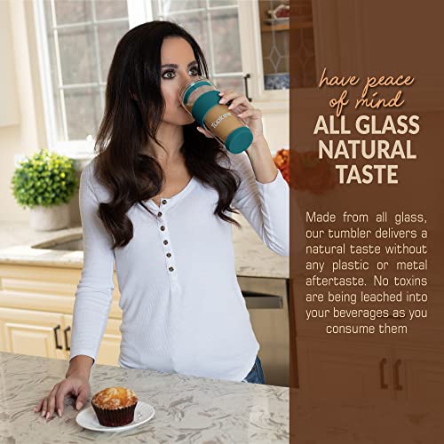 Double Wall Glass Tumbler 14-Ounce Insulated Tea Coffee Mug with Lid K142