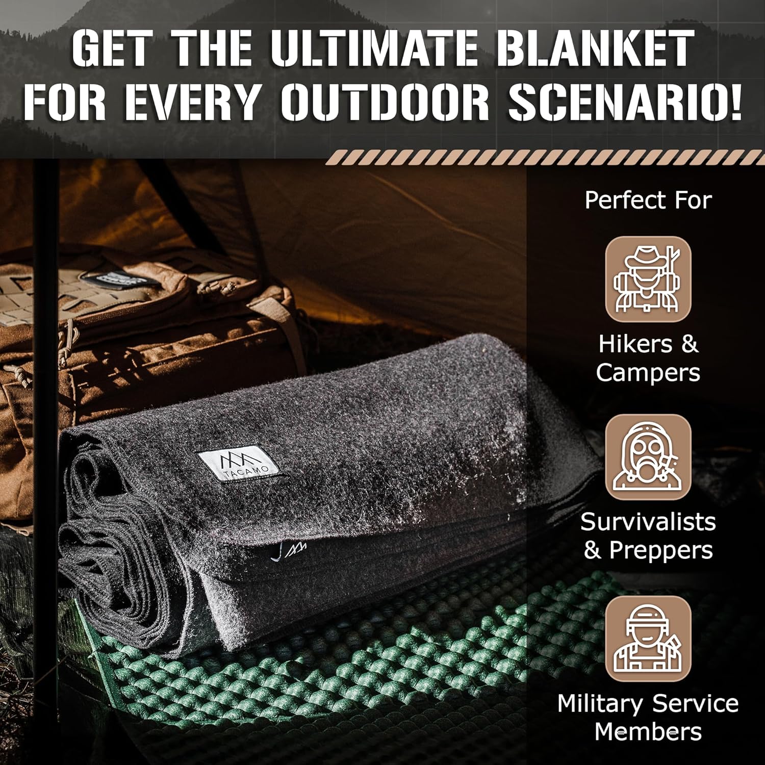 Thermal Wool Blanket, Oversized Twin for Camping and Travel O555