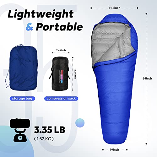 Mummy Sleeping Bag, 4 Season Warm & Cold Weather Camping, Lightweight with Compression Sack V329