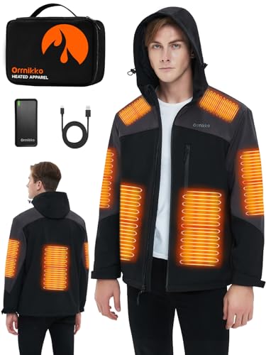Mens Heated Jacket with Battery Pack - 20000mAh Rechargeable Winter Outdoor Work Self Electric Jacket with Hood