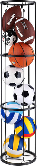 TOBWOLF 3 Layer Vertical Ball Storage Rack, Wall Mounted Ball Storage Cage Ball Holder, Space-Saving Garage Sports Ball Storage Organizer, Sports Basketball Football Rack Organizer for Garage & Home