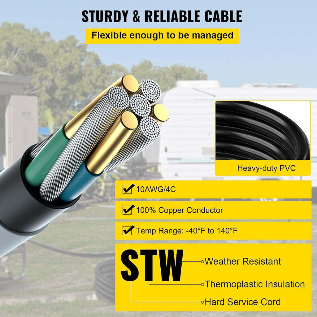 Generator Extension Cord 50Ft 30 Amp 4 Wire 10 Gauge Twist Lock V452923