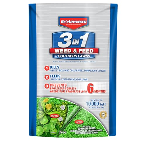 BioAdvanced 3-In-1 Weed and Feed for Southern Lawns, Granules, 25 lb, 10,000 Sq Ft