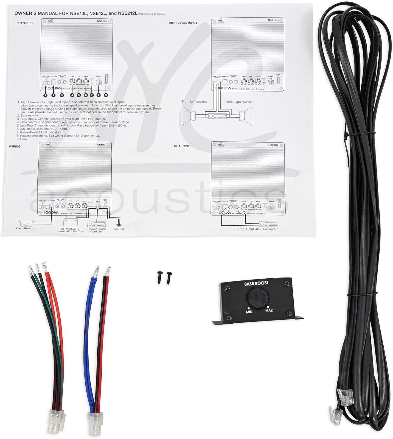 Dual 12" 1800W Powered Car Subwoofer System with LED and Wire Kit E108