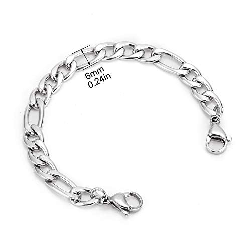 Medical Alert ID Bracelet for Women Interchangeable Stainless Steel Figaro Chain Emergency Awareness Bracelet Health Alert Tag Bracelet for Seniors, 6-8 inch (Free Engraving) Y27850