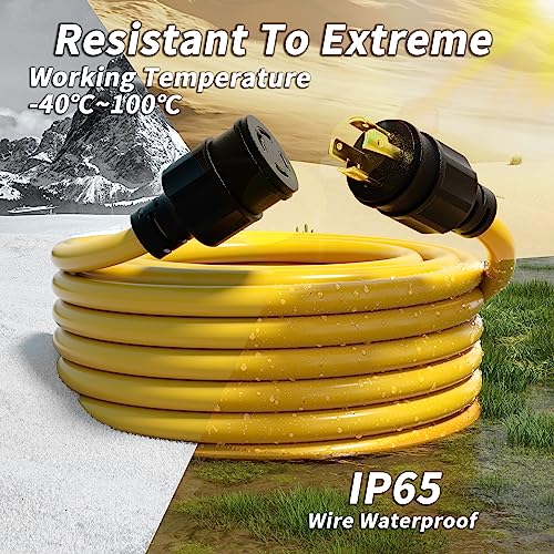 40FT 30 Amp Generator Extension Cord, NEMA L14-30, 10 Gauge, Twist Lock, Yellow I3045