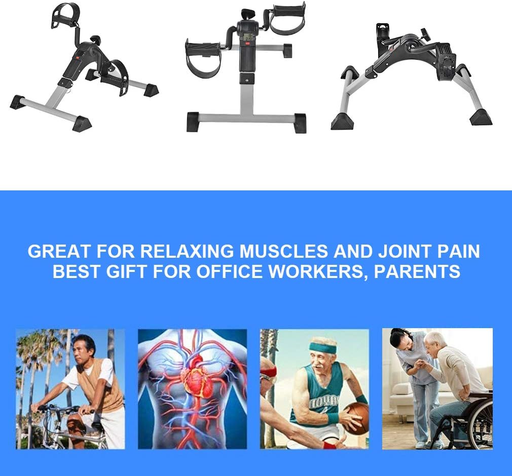 Under Desk Bike Pedal Exerciser with LCD Monitor, Foldable for Arms and Legs J32289