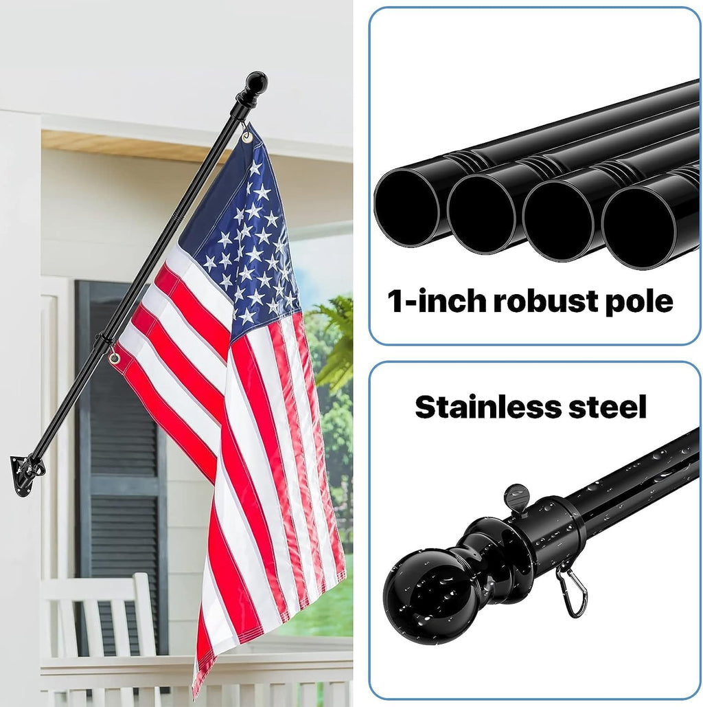 6FT Metal Flag Pole for Outside House with Bracket, Black F383353