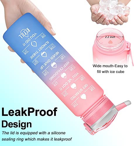 32oz Leakproof Sports Water Bottle with Straw & Time Marker U57220