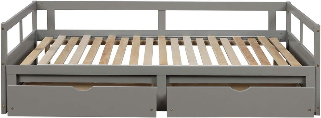 Wooden Daybed with Trundle and Storage Drawers, Twin to King, No Box Spring Required X4779