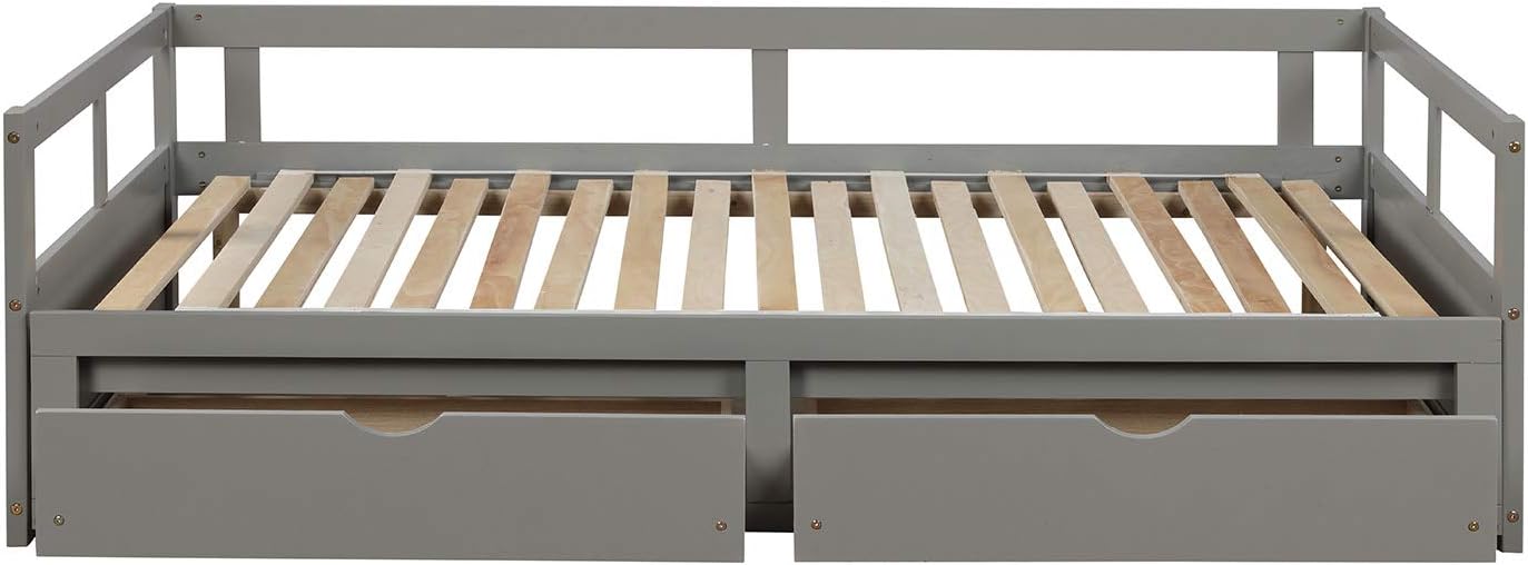 Wooden Daybed with Trundle and Storage Drawers, Twin to King, No Box Spring Required X4779