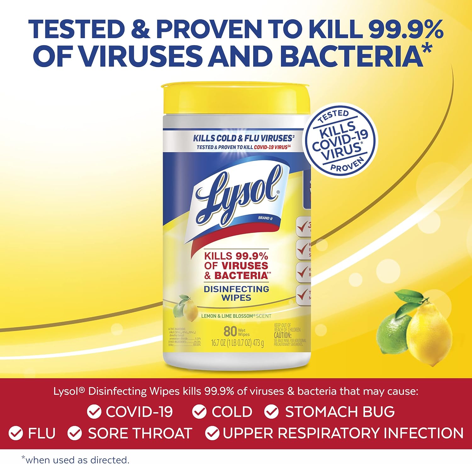 Disinfectant Wipes, Multi-Surface Antibacterial Cleaning Wipes, Lemon and Lime Blossom, 80 Count W1088