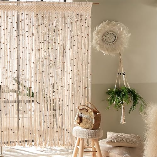 Macrame Beaded Curtain Handmade Cotton Doorway Hanging Room Divider, 1 Panel N1968