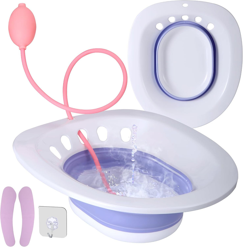 Sitz Bath, Sitz Bath for Hemorrhoids, Foldable Sitz Bath for Toilet Seat, Postpartum Essentials, Hemorrhoid Treatment, Sitz Bath Kit for Postpartum Care, Postpartum Care Basin, Sitz Bath Tub