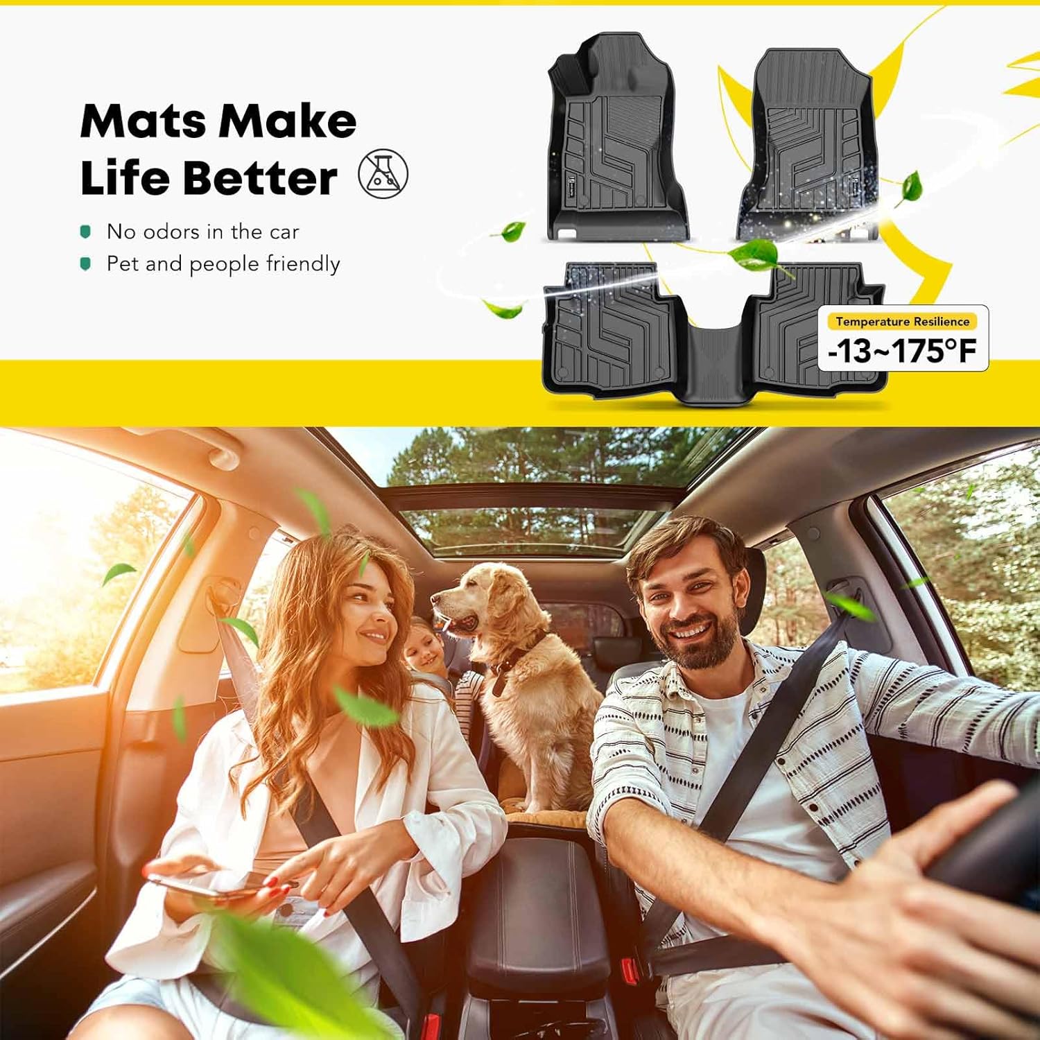 All Weather TPE Car Floor Mats for 2020-2024 Subaru Outback and Legacy, Black Front and Rear Full Set, 3 Pieces L866