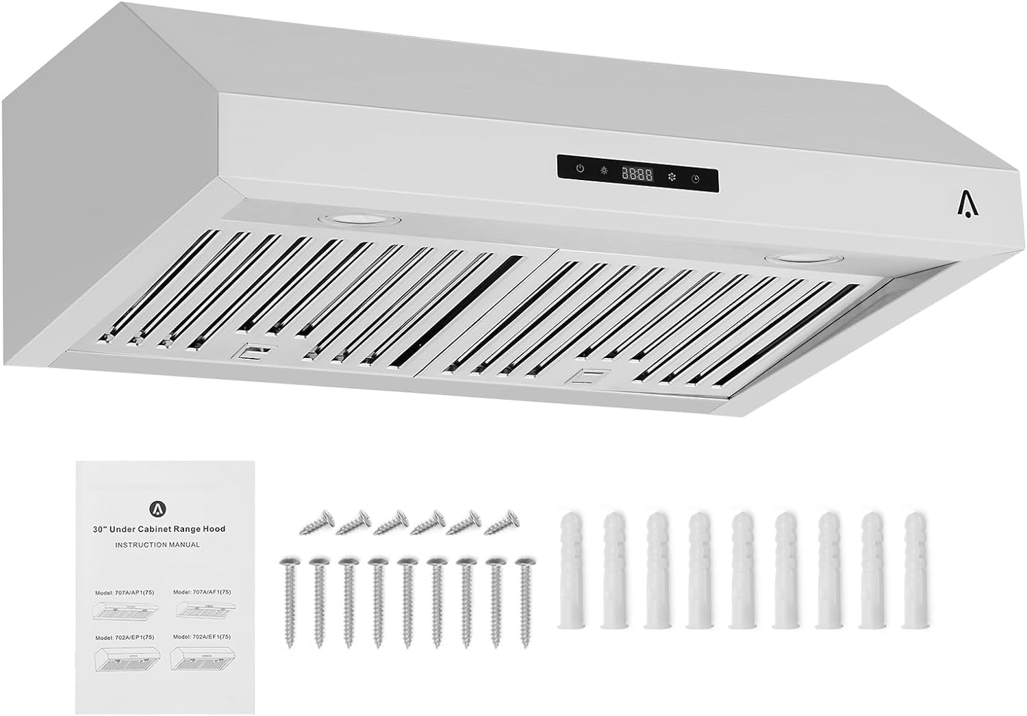 Range Hood,30 Inch Range Hood for Under Cabine Stainless Steel 3-Speed Exhaust Fan,Touch Screen, Dishwasher Safe Baffle Filters, LED Lamps, 400 Max Blower CFM,Low Noise for Kichten