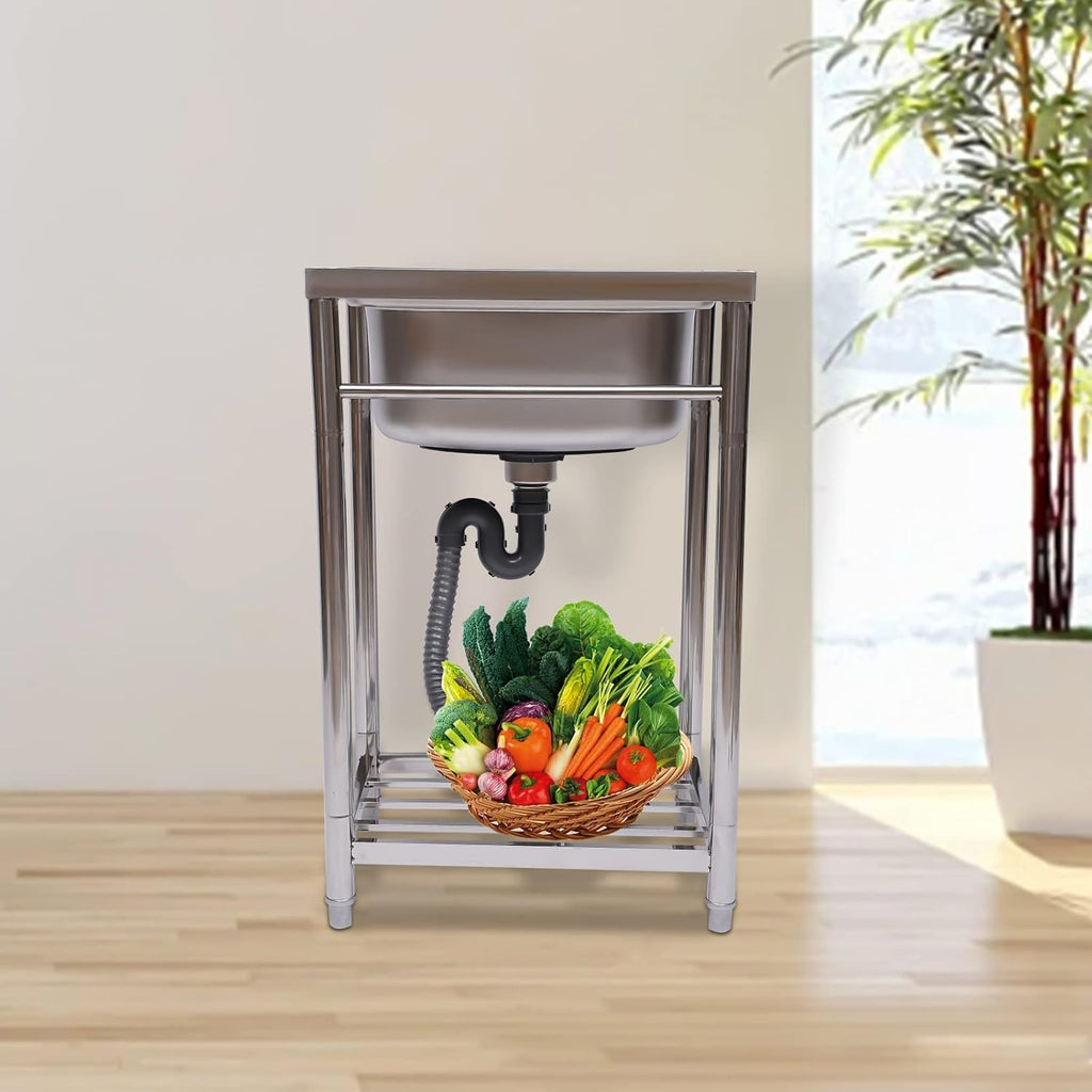 Single Compartment Stainless Steel Kitchen Sink with Storage Shelf S970