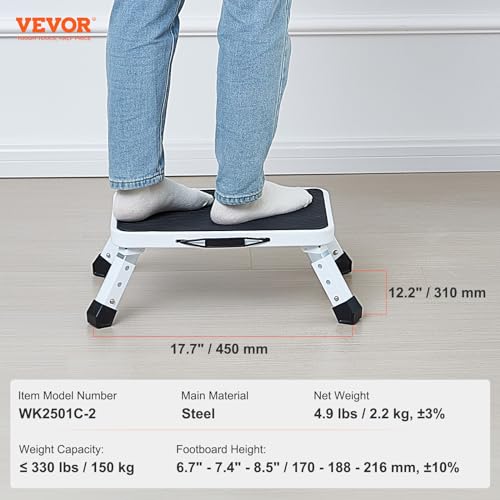 Folding Steel Step Stool, 3 Adjustable Heights, Non-Slip, 330 lbs Capacity Y890