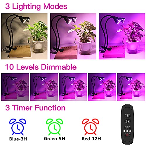 Grow Light for Indoor Plants, Gooseneck Clip-on Lamp with Timer C16392