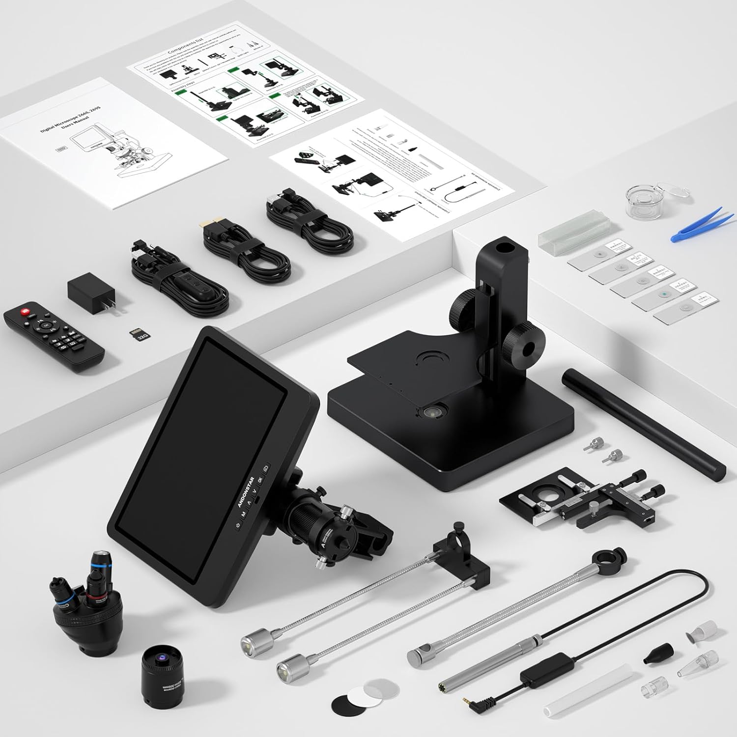 20X-5000X HDMI Digital Microscope with 10.1'' LCD Screen for Home Lab G2637